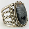 Huge Beautiful 1930s-40s Heavy Navajo Old Pawn Bracelet with Desert Storm Picture Agate