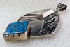 Navajo Silver Modernist Tufa Cast Overlay Pendant with Gorgeous Number 8 Turquoise by Richard Begay