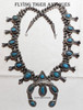 Ca 1970 Navajo Silver & Natural Lone Mountain Micro-web Turquoise Squash Blossom Necklace