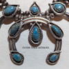 Ca 1970 Navajo Silver & Natural Lone Mountain Micro-web Turquoise Squash Blossom Necklace