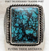 Gorgeous 1990s Navajo Silver Retro Mens Ring with Great Cloud Mountain Turquoise by Eugene Hale 10.5