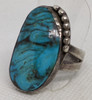 Gorgeous 1950s-1960s Navajo Silver Ring with Large Smokey Bisbee Turquoise Size 11.25