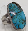 Gorgeous 1950s-1960s Navajo Silver Ring with Large Smokey Bisbee Turquoise Size 11.25