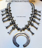 Great Circa 1940’s – 1950’s Medium Heavy Wright Navajo Silver Old Pawn Squash Blossom Necklace