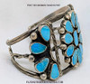 Great Vintage 1940s – 1950s Zuni Silver & Low-Grade Blue Gem Turquoise Dishta Family Cluster Bracelet