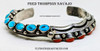 Beautiful HEAVY Stamped & Filed Carinated Navajo Silver Bracelet with Villa Grone Turquoise & Mediterranean Coral by FRED Thompson
