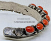 Beautiful HEAVY Stamped & Filed Carinated Navajo Silver Bracelet with Villa Grone Turquoise & Mediterranean Coral by FRED Thompson