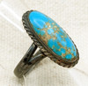Lovely Simple Navajo Turquoise & Sterling Ring with Large Oval Stone Sz7.5
