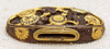 Beautiful Early 19th C. Japanese Wakizashi or Tanto Kashira (Butt Cap) in Bronze & Gold Overlay