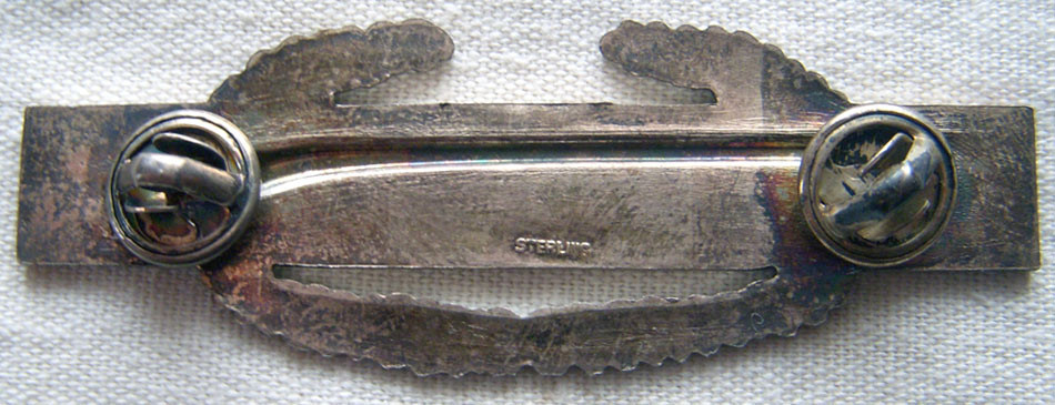 ★１９４３年＊アメリカ軍＊９２５銀製/ＳＴＥＲＬＩＮＧ＊ＣＩＢバッジ（実物） Sterling Silver WWII Rifle Marksman CIB Badge Blue Enamel Pin US