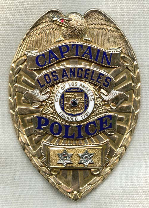 1925 14K Gold-Front LAPD Presentation Capt Badge w/Precious Stones
