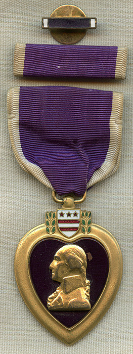 WWII Purple Heart in Box with Some Paperwork Naming Original Recipient