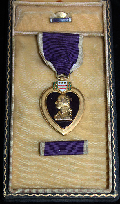 WWII Purple Heart in Box with Some Paperwork Naming Original Recipient