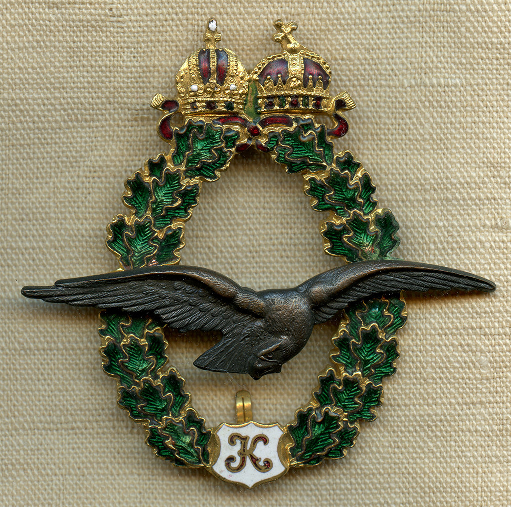 Rare WWI Austrian Army Pilot Badge, Type II M1917, Karl I by
