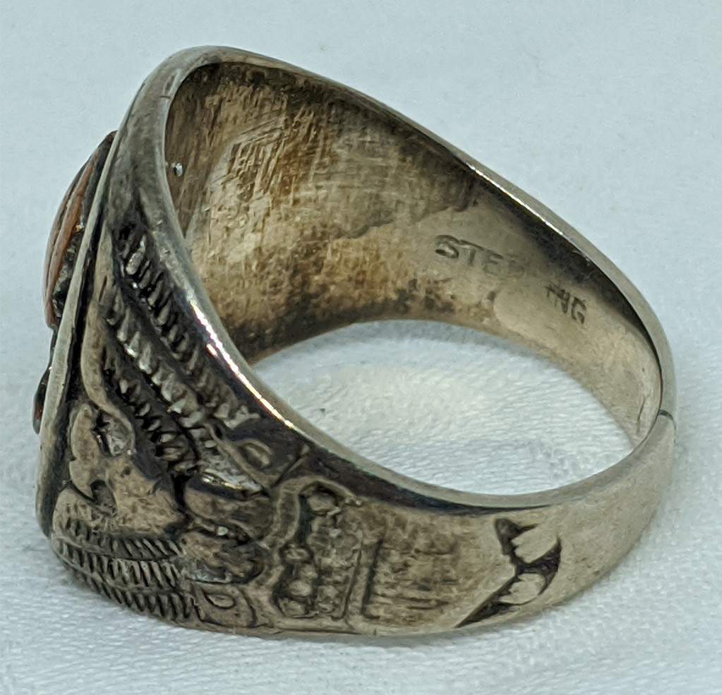Great Salty WWI USMC Ring with Sterling & Bronze. Size 8.5
