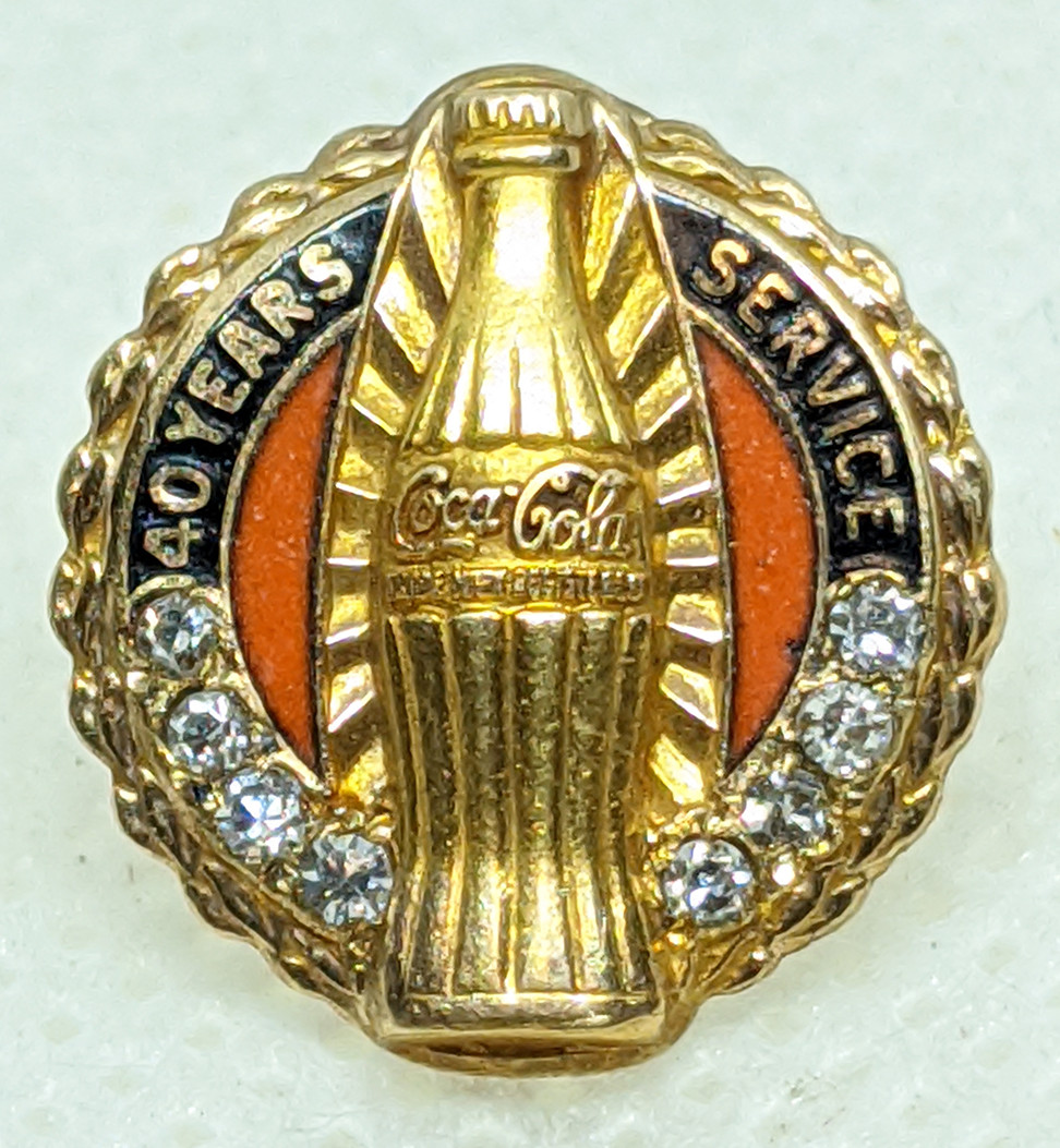 Rare 1960's Coca Cola 40 Year Service Pin in 10K Gold by Dieges