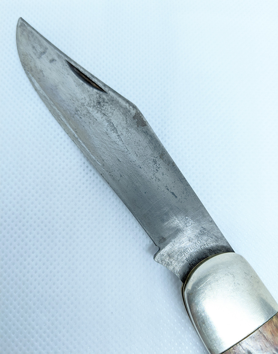 Nice 1950's Schrade Walden 225 (NOT 225H) Folding Bowie Pocket Knife with Bone Handles