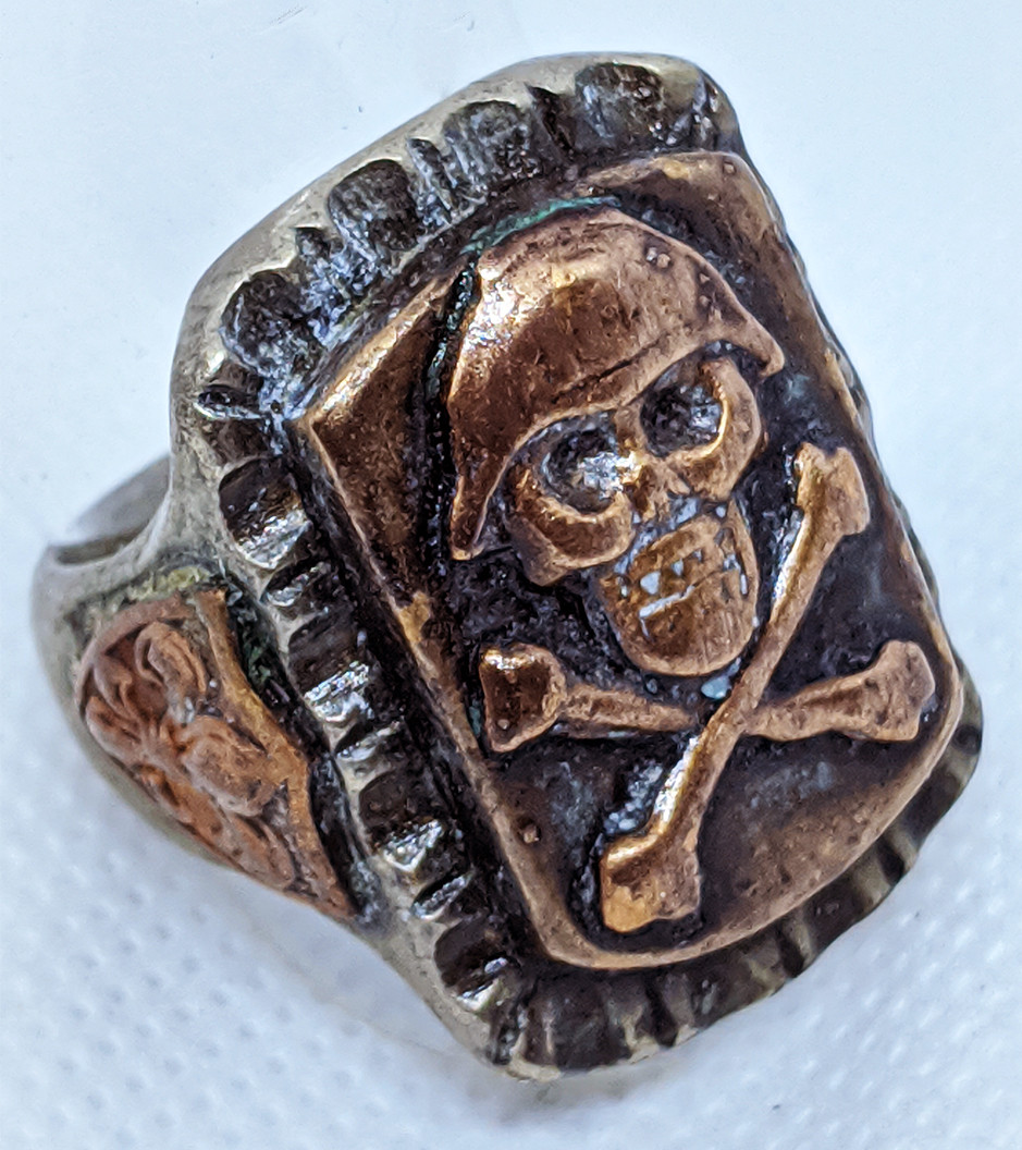 Cool Vintage 1950's Helmeted Skull & Cross Bones Mexican Biker