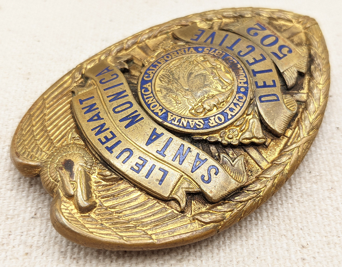 Great 1940 Santa Monica CA Police Detective Lieutenant Badge #502