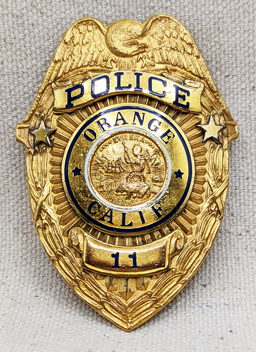 Rare 1940s City of Orange CA Police Badge #11 by L.A. Stamp & Staty