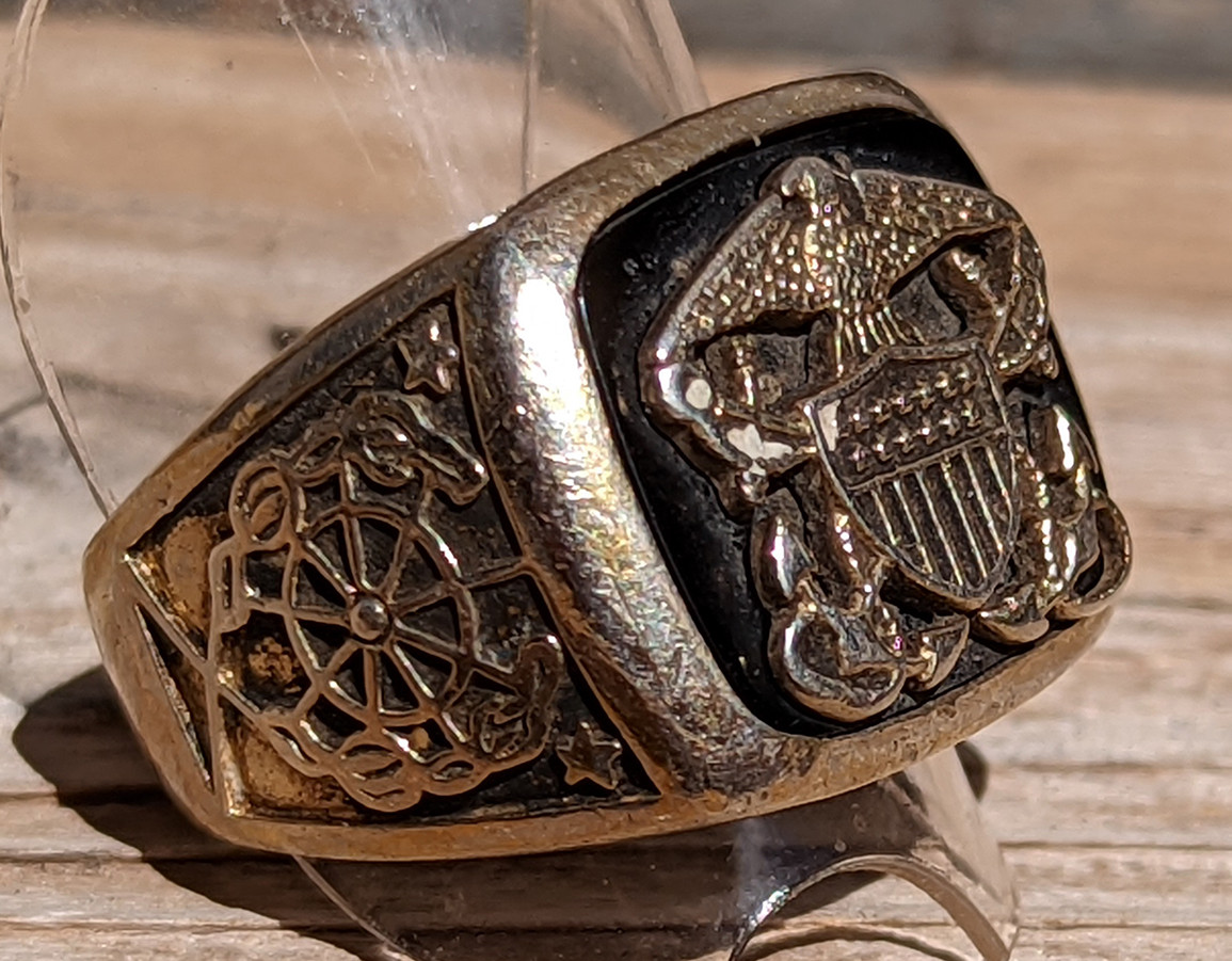 Salty Vintage 1990s-2000s US Navy Officer Ring in 925 Silver by