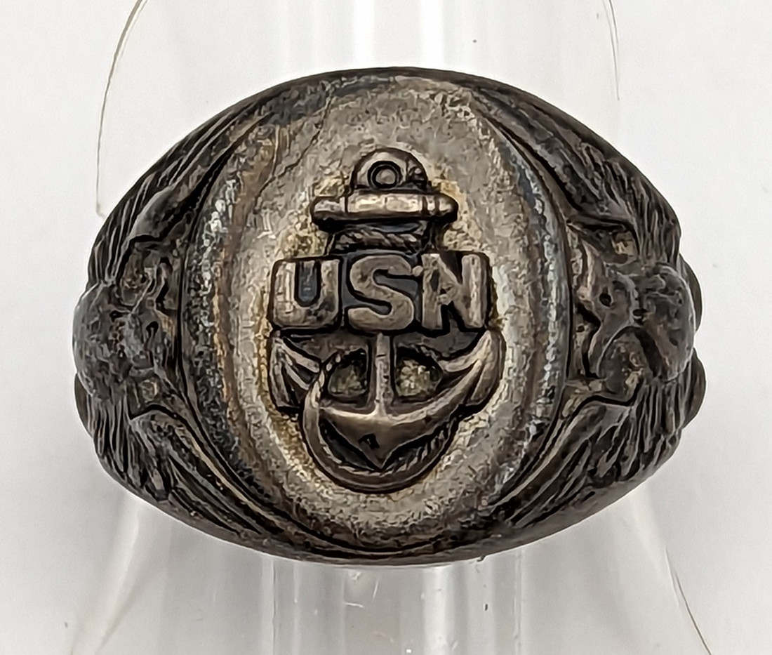 1930s - WWII USN CPO Chief Petty Officer Ring in Sterling size 8.25