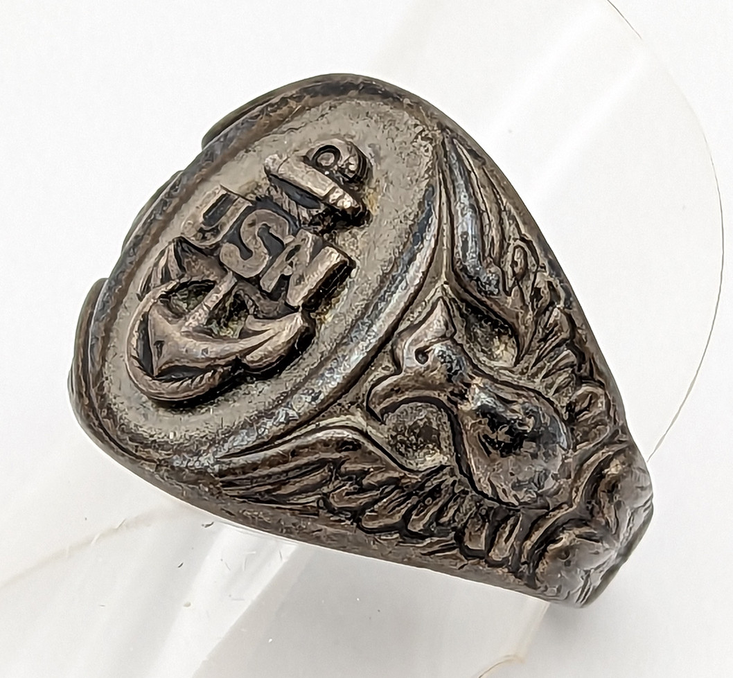 1930s - WWII USN CPO Chief Petty Officer Ring in Sterling size 8.25