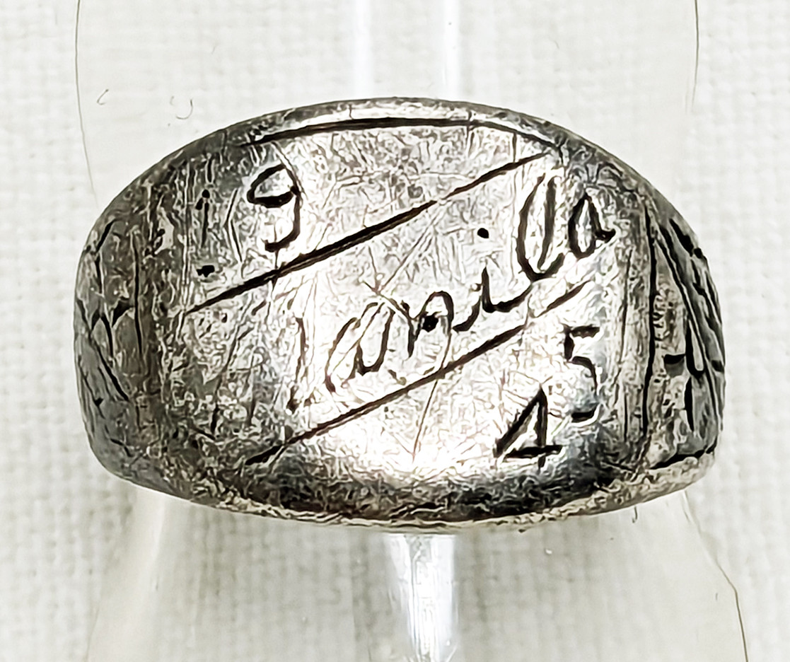 40s Philippines Manila マニラ リング スクエア 15号 1945 Silver Manila PI Souvenir Ring Originally Owned by US Army MP