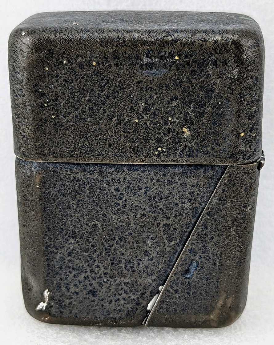 Rare WWII PX Purchase Cigarette Pack Protector in Grey Black Crinkle Paint  on Aluminum