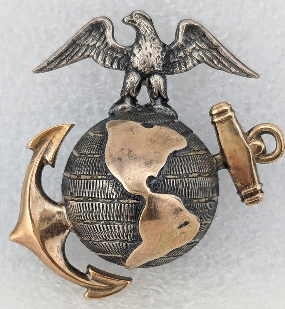 Beautiful WWI USMC Officer Dress Collar EGA in Solid Silver & Gold Drop in  Catch
