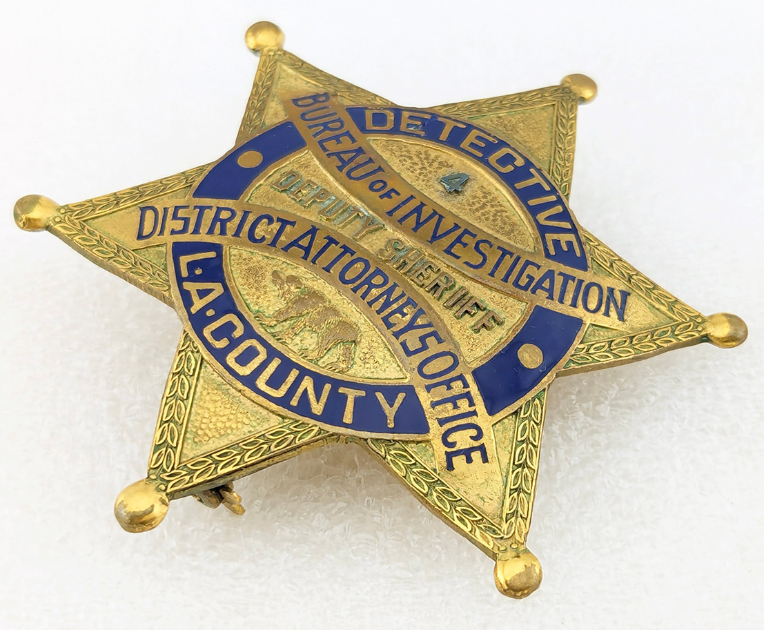 REAL! 1910-1920 Los Angeles Co CA Dep Sheriff Detective Badge #4