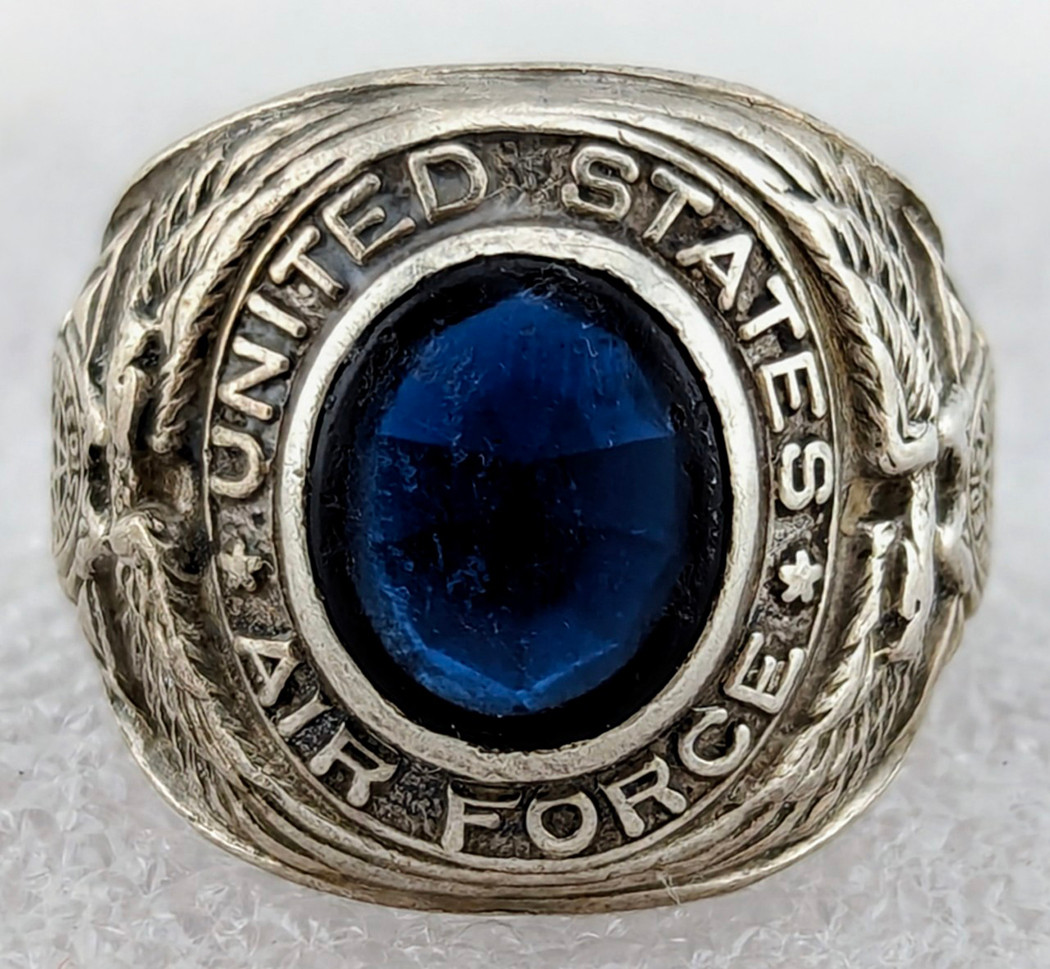 USED 23号：USAF ミリタリーリング STERLING シルバー ブルー Nice Korean War era USAF Sterling Silver Ring with Blue Stone Sz 10