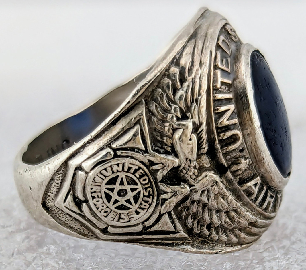 Nice Korean War era USAF Sterling Silver Ring with Blue Stone Sz 10