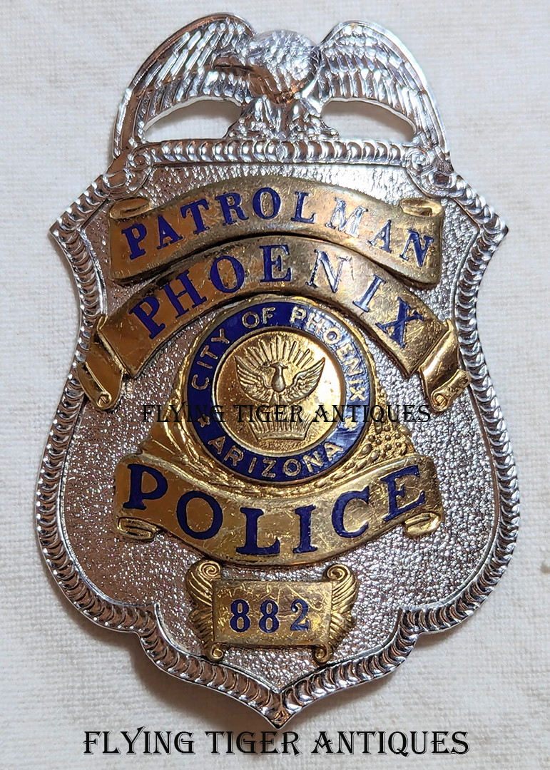 Scarce 1960's Phoenix Arizona Police Patrolman Badge #882 With