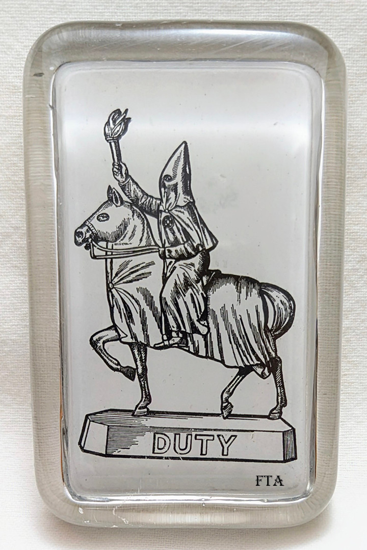 Ext Rare ca 1910's Ku Klux Klan Pyro Glass Paperweight with Torch