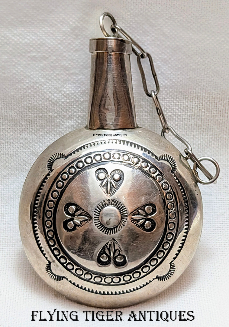 navajo tobacco Lovely 1930s-40s Navajo Stamped Silver Small Tobacco Canteen / Flask