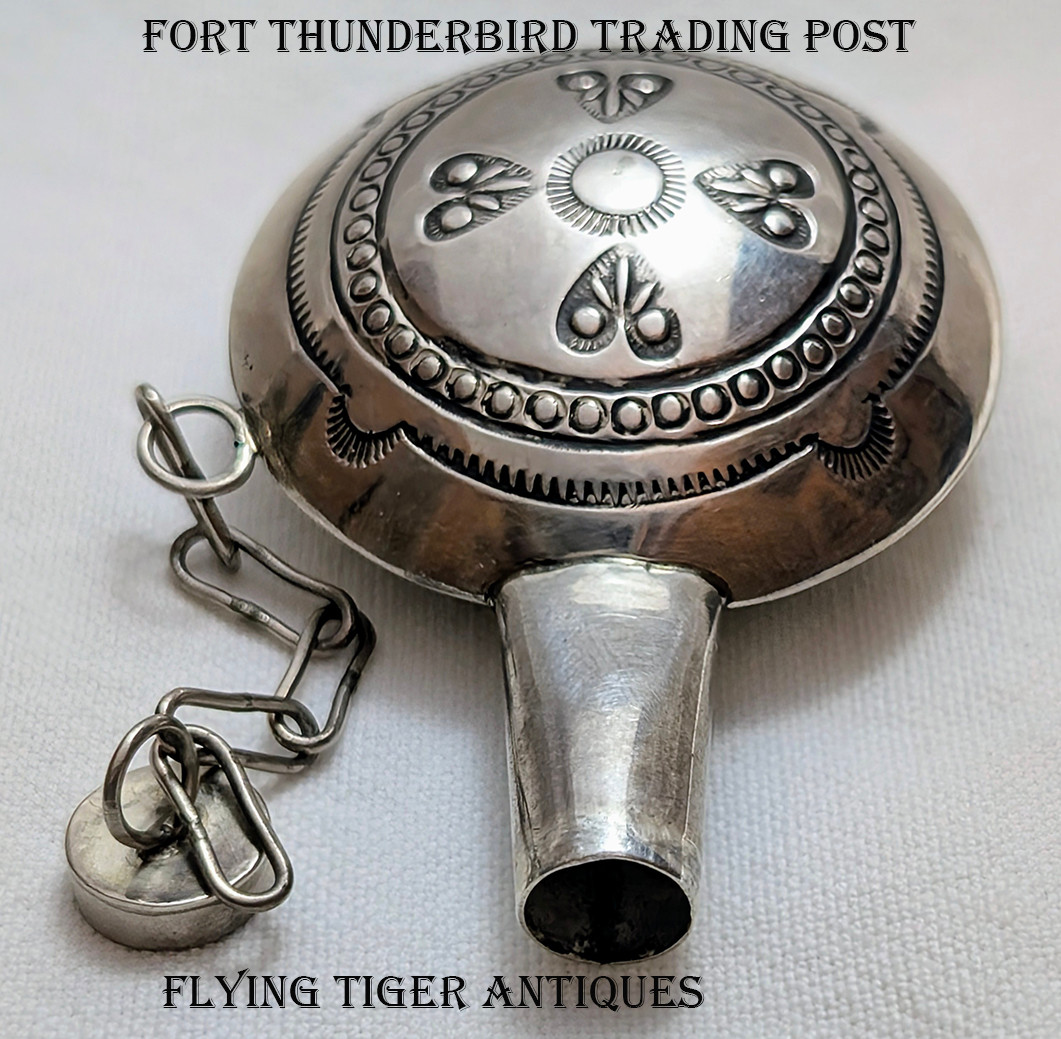 Lovely 1930s-40s Navajo Stamped Silver Small Tobacco Canteen / Flask