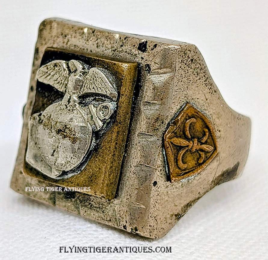Rare WWII – Korean War USMC US Marine Corps Ring in Nickel and Brass