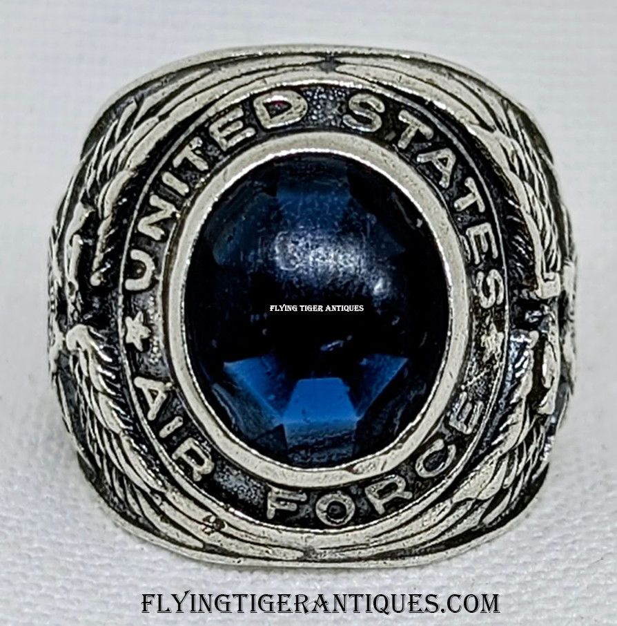 USED 23号：USAF ミリタリーリング STERLING シルバー ブルー Great Korean War USAF US Air Force Ring in Sterling Silver with