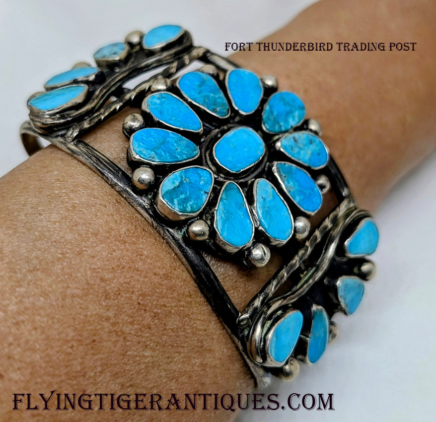 Great Vintage 1940s – 1950s Zuni Silver & Low-Grade Blue Gem