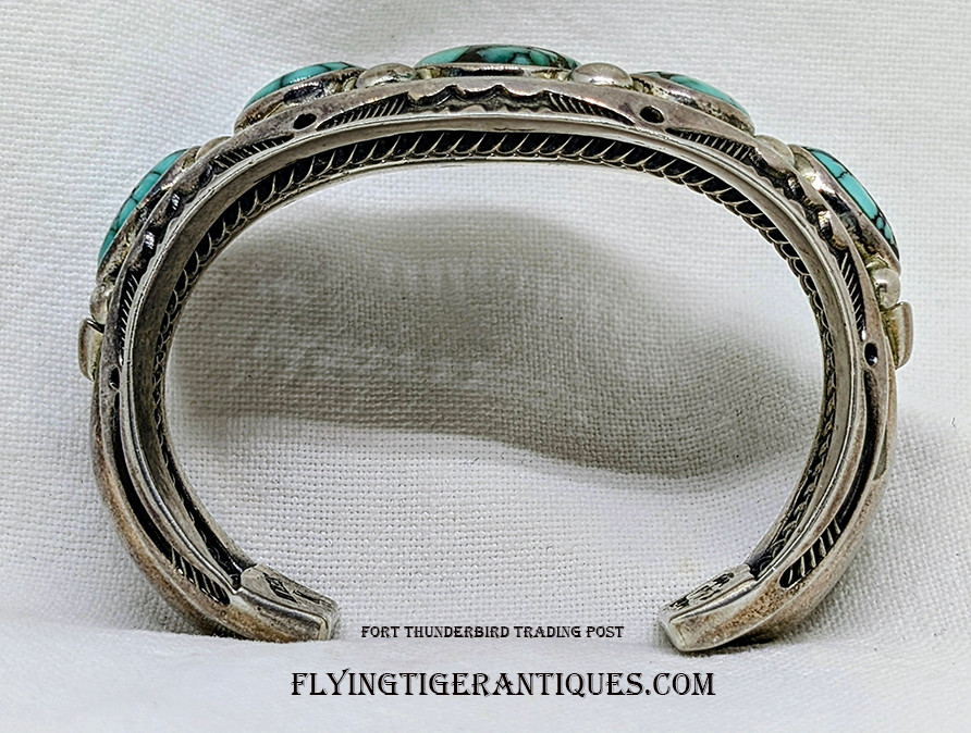 Gorgeous HEAVY 5 Stone Navajo Silver Bracelet by Multi Award