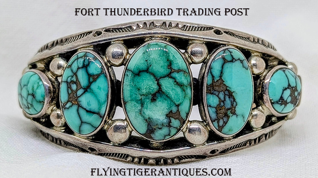 Navajo/Vintage ブレスレット Gorgeous HEAVY 5 Stone Navajo Silver Bracelet by Multi Award
