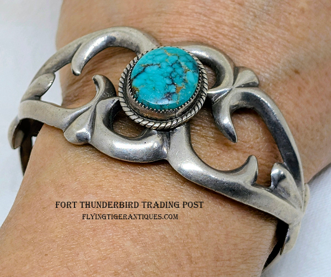 Iconic 1970's Navajo Silver & Carico Lake Turquoise Sand Cast