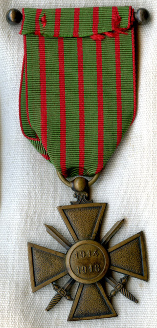 WWI French Croix de Guerre Medal with Palm and Bar (1914-1918 Type
