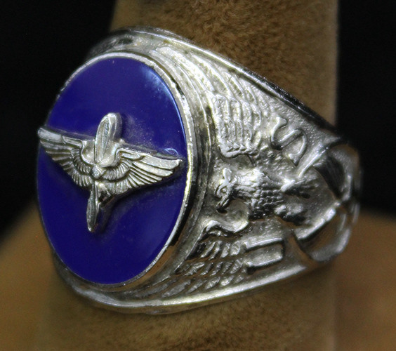 USED 23号：USAF ミリタリーリング STERLING シルバー ブルー Wonderful & Rare Ca. 1947-48 USAF Sterling Ring by Kinney - Flying