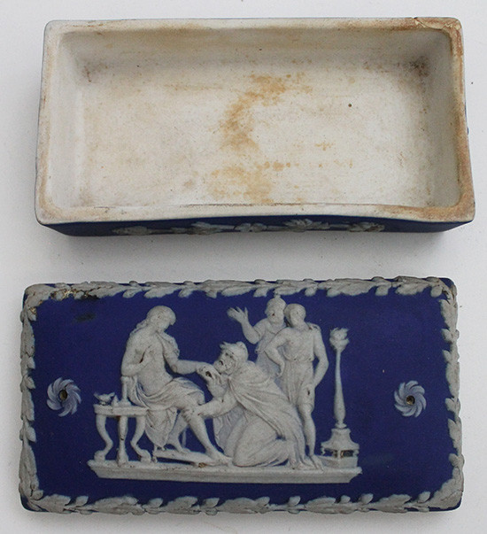 Lovely, Early 1800's Wedgwood Jasperware Matchbox in Deep Blue