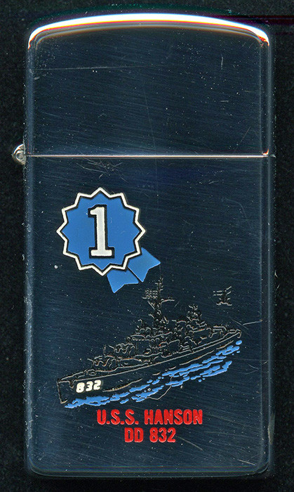 1967 USN Slim Zippo Factory Engraved Ship Lighter USS Hanson DD