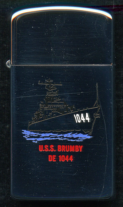 1970 Slim Zippo USN Ship Lighter for USS Brumby DE-1044. Near Mint