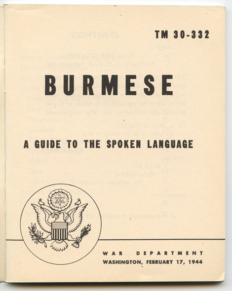 1950 US Army Technical Manual TM 30-332 Burmese Language Guide Variant Dark Cover