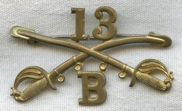 Circa 1900 US Army 13th Cavalry Troop "B" Collar Badge